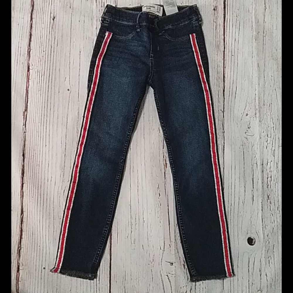 Abercrombie girls red/silver bling stripe jeans